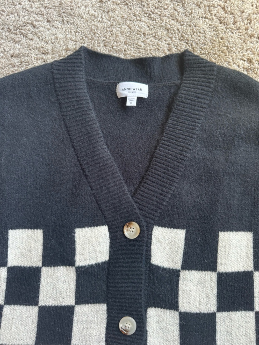 Anniewear Black & White Checkered Knit Sweater Vest Medium - Picture 2 of 5
